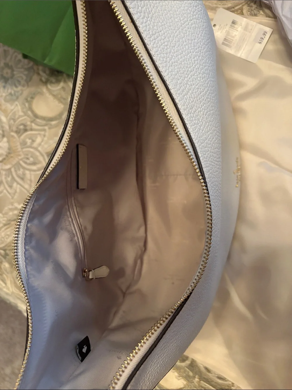 kate spade White Pebbled Leather Crescent Shoulder Bag